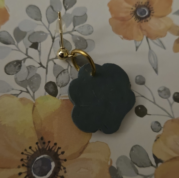 🆕️ Clay Teal Paw Print Stud Earrings with Drop Dangle Made by Local Artist - Picture 3 of 4